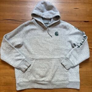 Carhartt light gray dark green logo kids sweatshirt hoodie SIZE XL